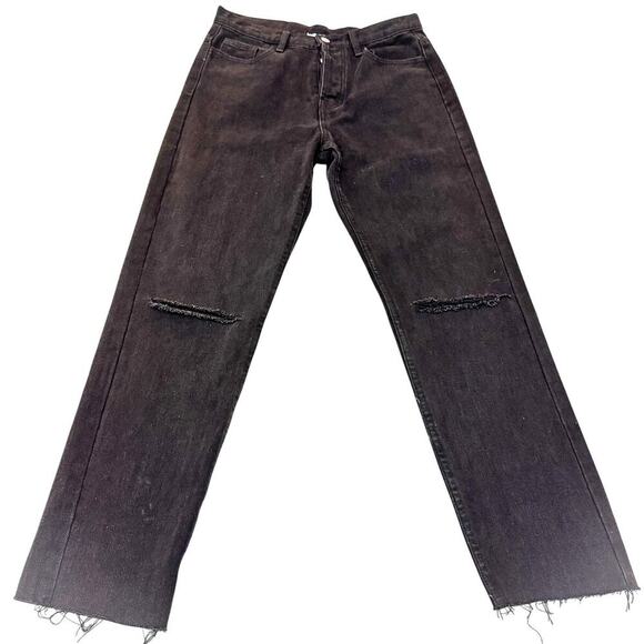Princess Polly High Rise Button Fly Raw Hem Charcoal Black Denim Jeans Size 6 - Picture 2 of 8